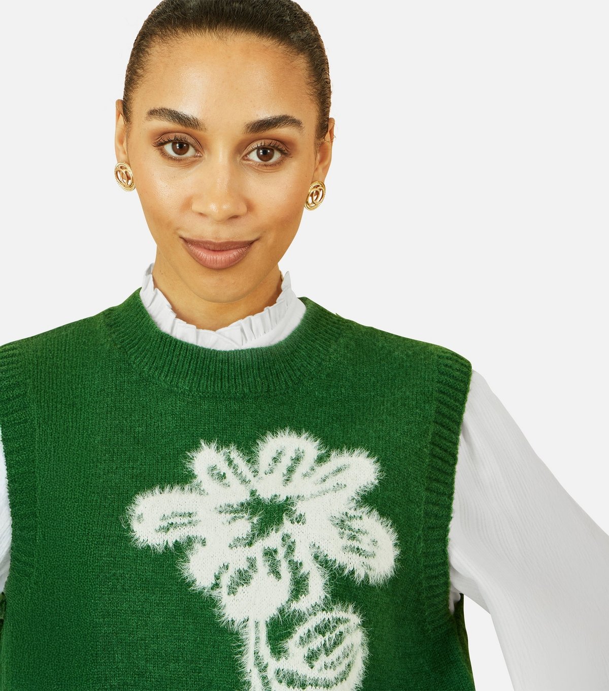 Yumi Women's Green Contrast Floral Sleeveless Jumper Yumi New Look - 3