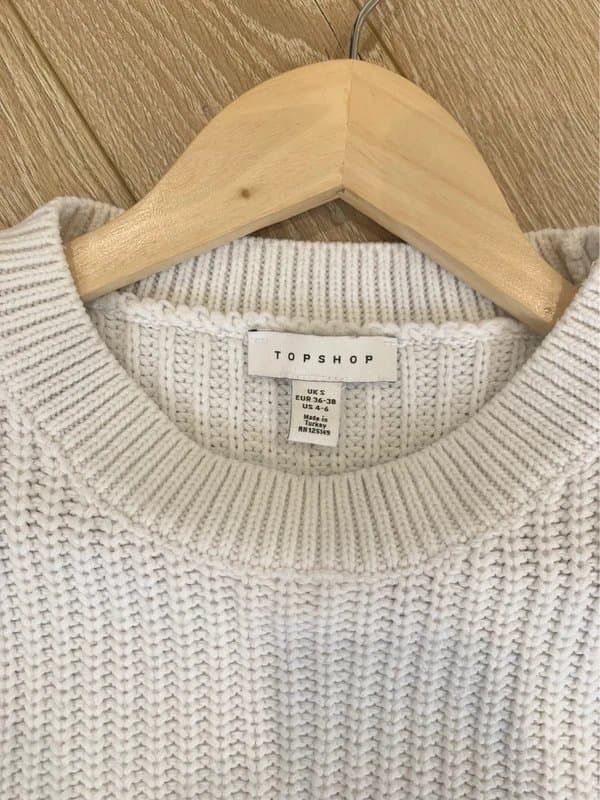 Topshop Topshop White Pointelle Knit Jumper – Size S – Ruffle Sleeve Detail