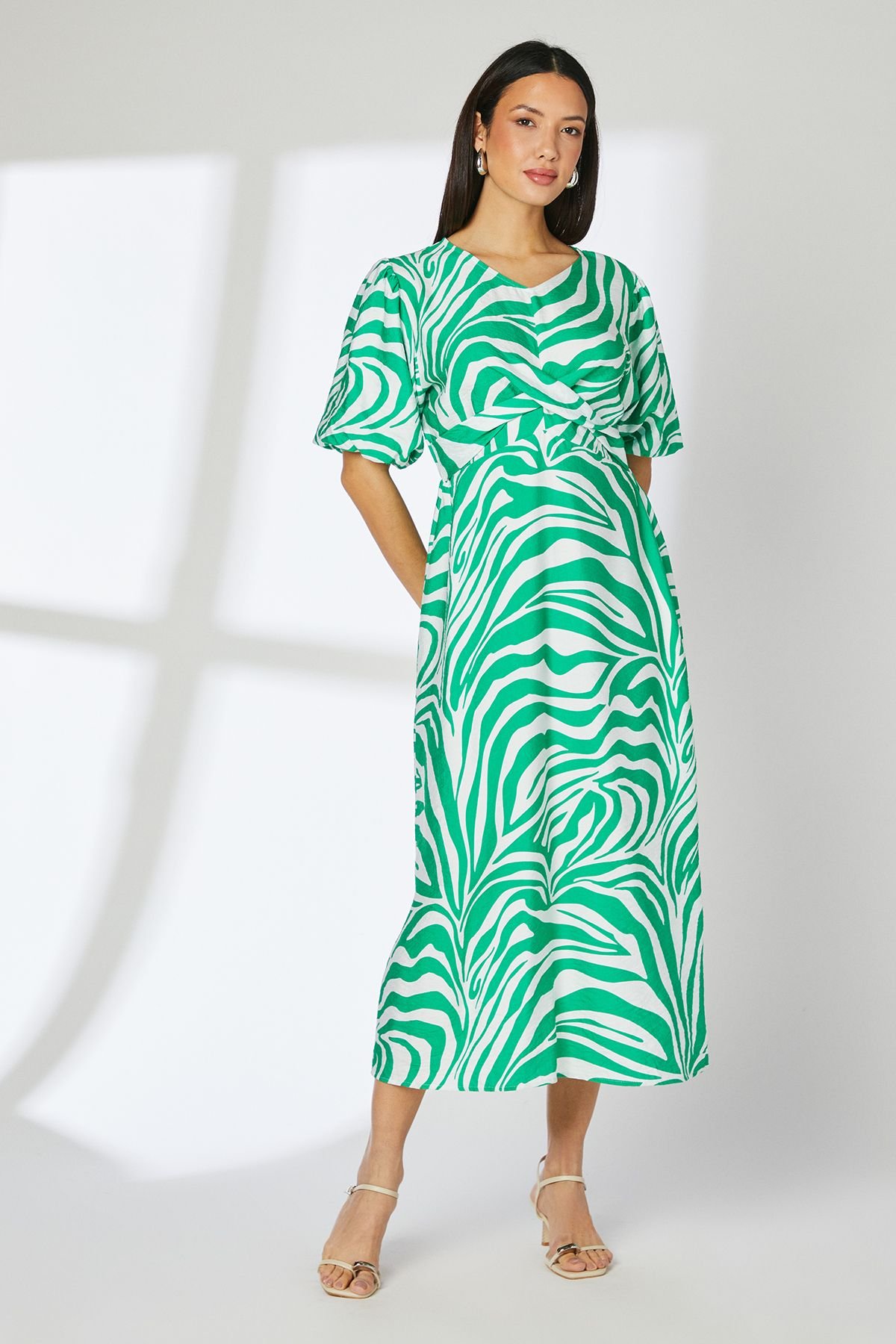 Principles Principles Women's Green Animal Tie Front Midi Dress - 2