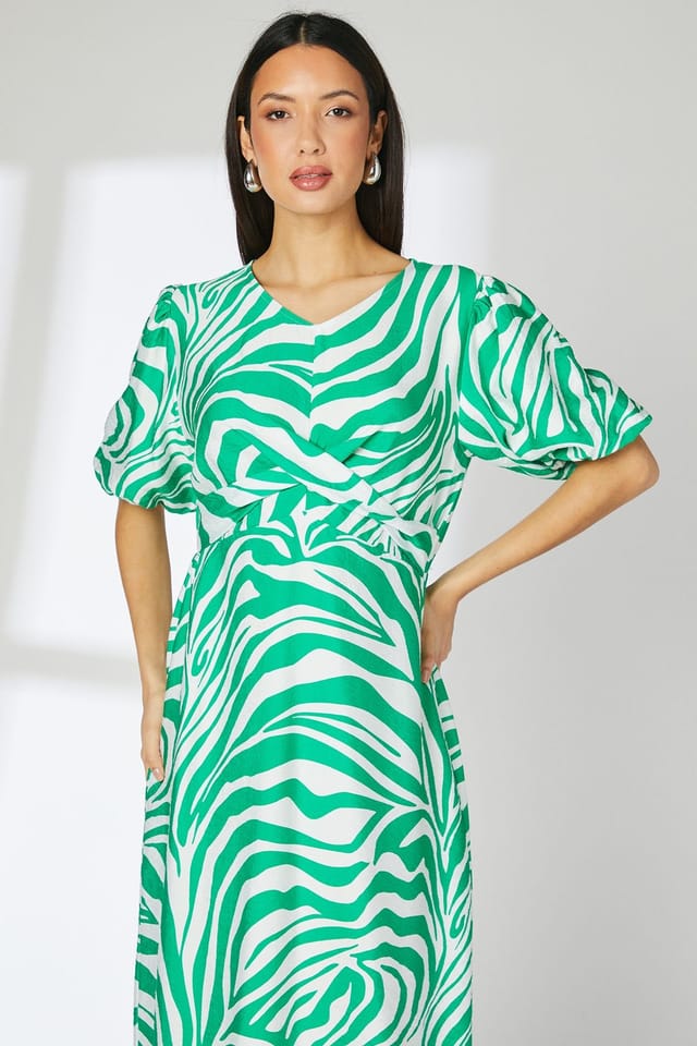 Principles Principles Women's Green Animal Tie Front Midi Dress - 2
