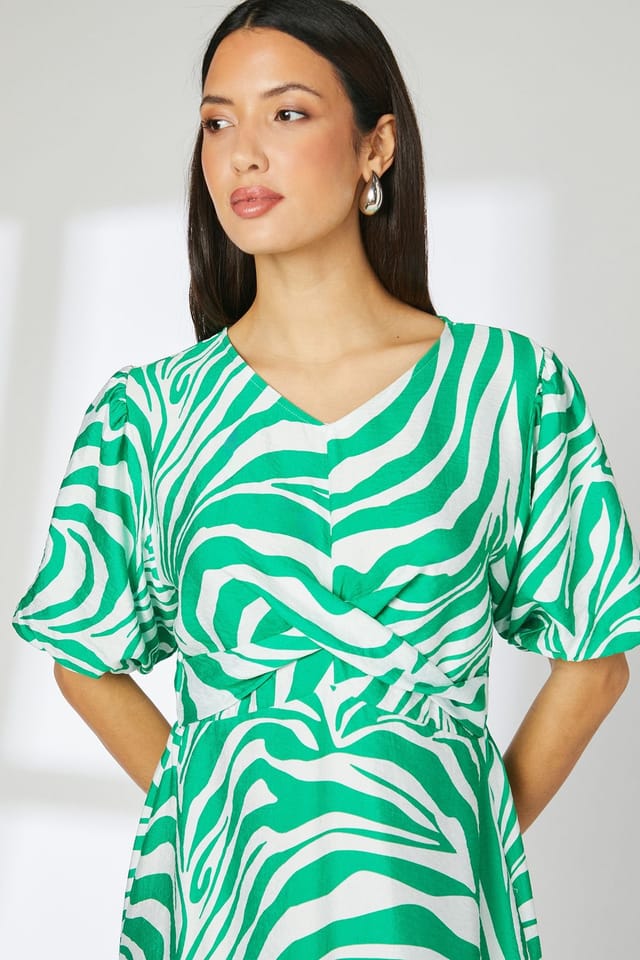 Principles Principles Women's Green Animal Tie Front Midi Dress - 3