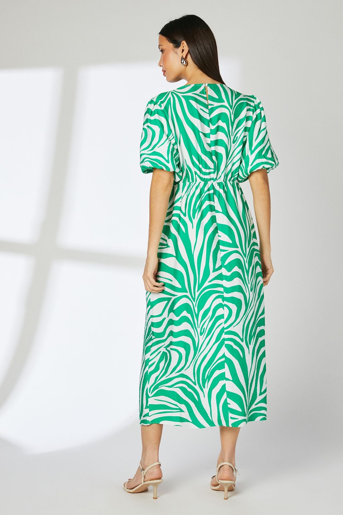 Principles Principles Women's Green Animal Tie Front Midi Dress - 4