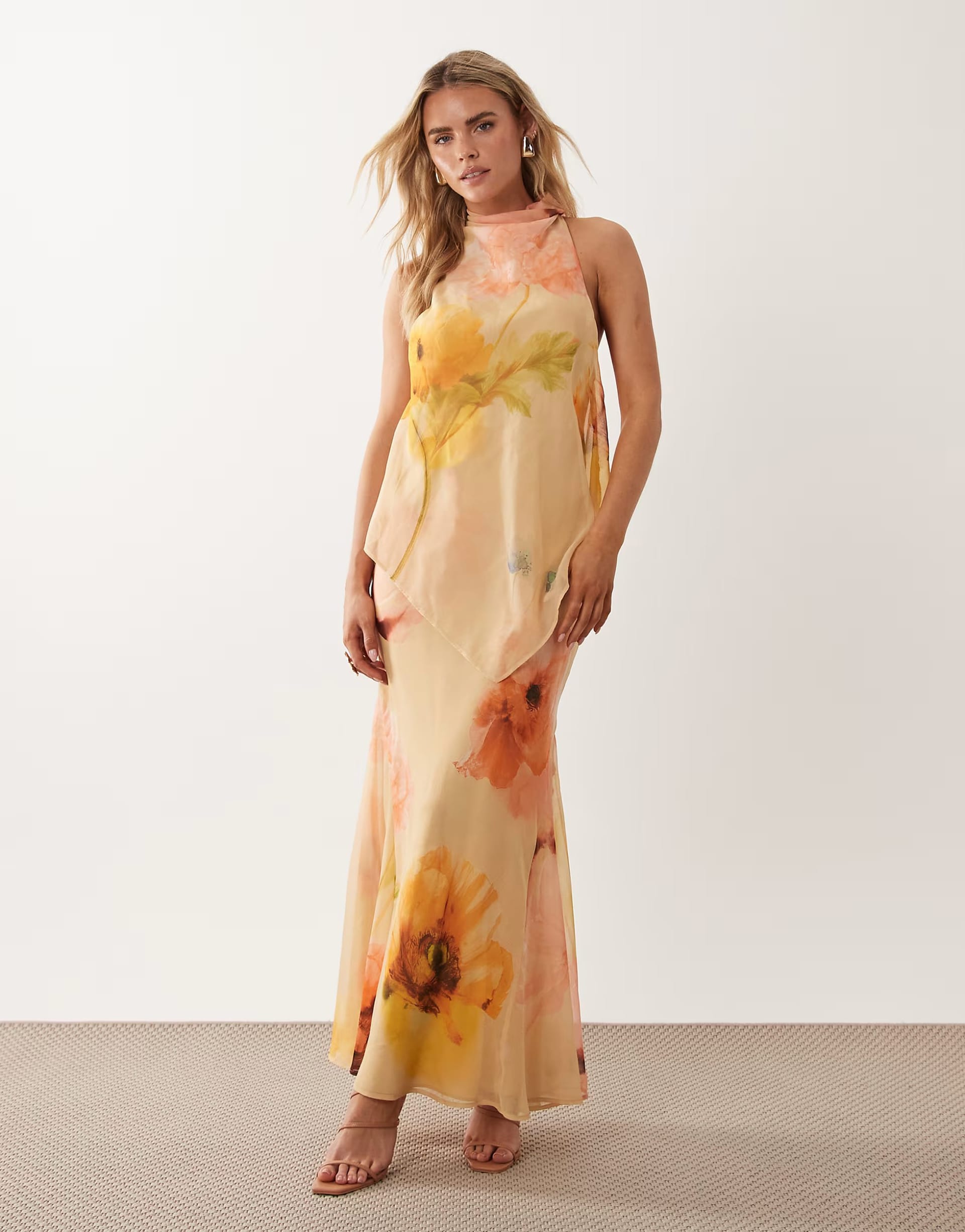 ASOS DESIGN Petite Orange Floral Double Layer Maxi Dress