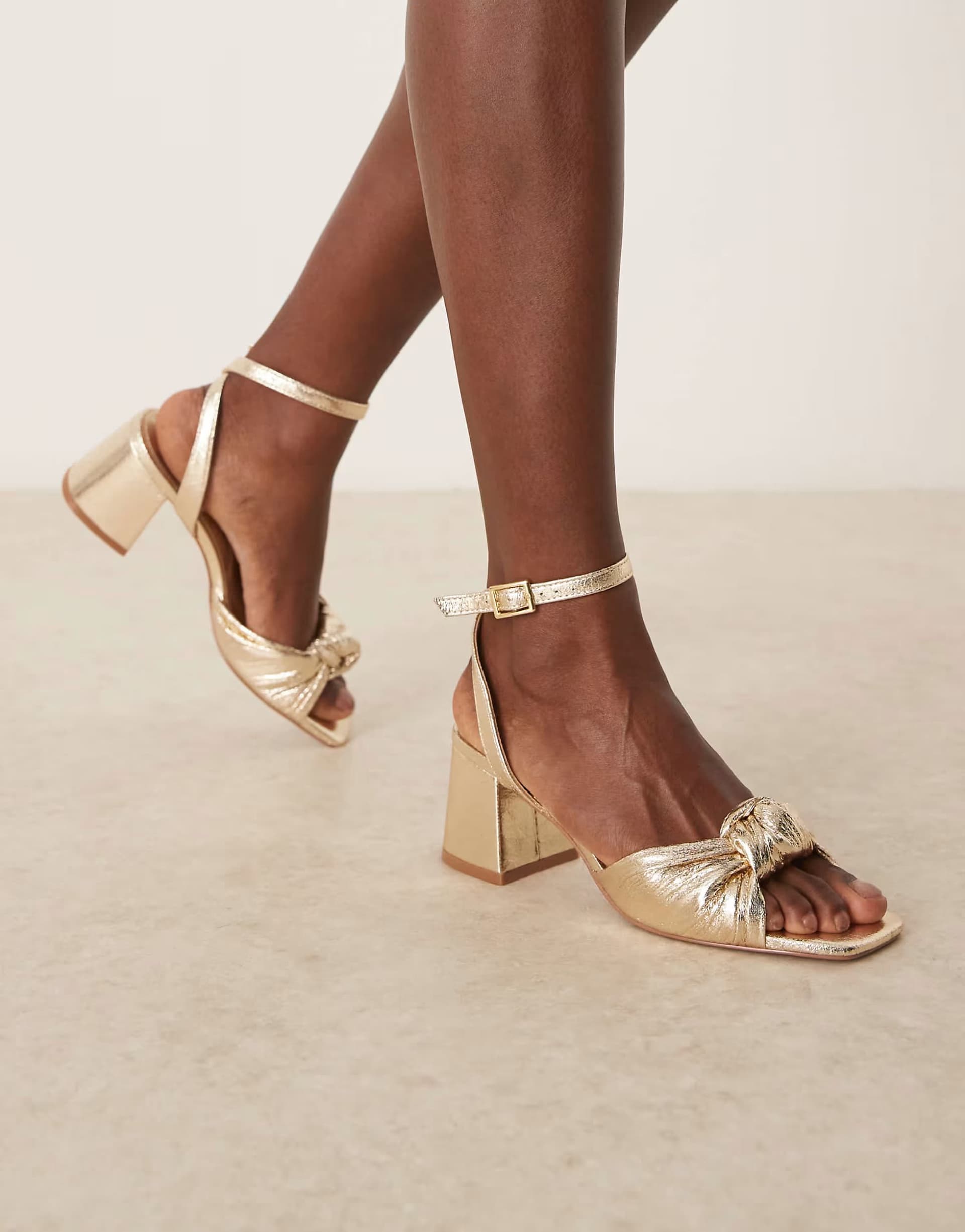 ASOS ASOS DESIGN Hansel knotted mid heeled sandals in gold