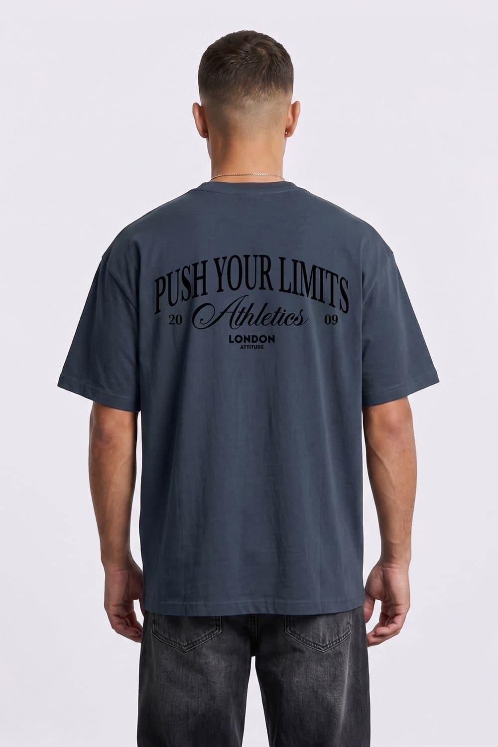 LONDON ATTITUDE LONDON ATTITUDE Men's Push Your Limits Oversized Heavyweight T-Shirt in Blue