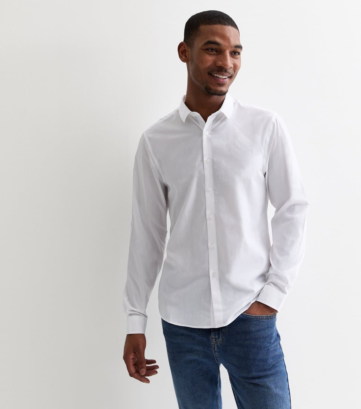New Look Men's White Poplin Long Sleeve Shirt New Look