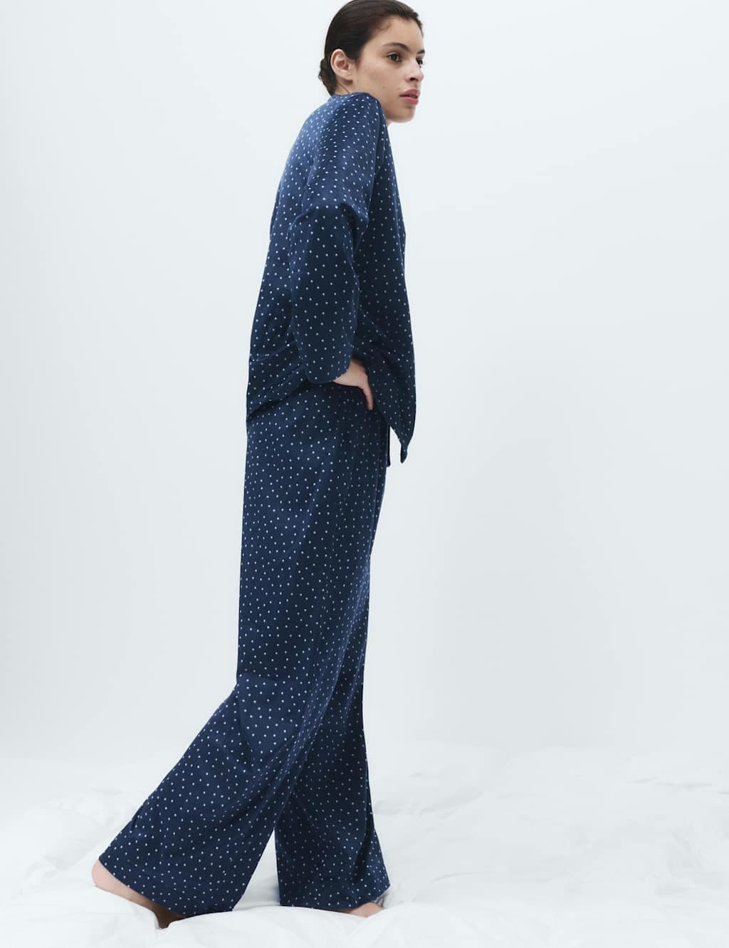 Marks & Spencer M&S Fleece Printed Revere Pyjama Set Navy