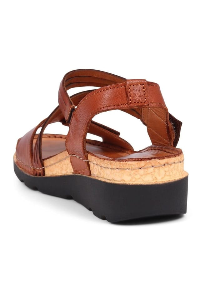 Pavers Pavers Women's Adjustable Fasten Leather Sandals in Tan - 3