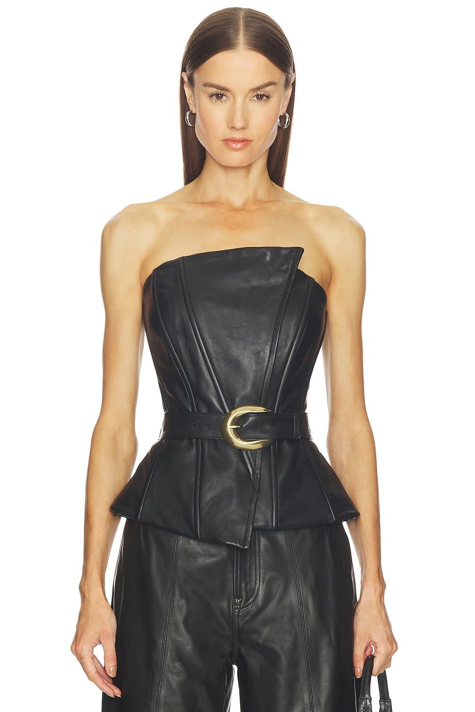 revolve Revolve Leather One-Shoulder Peplum Top in Black