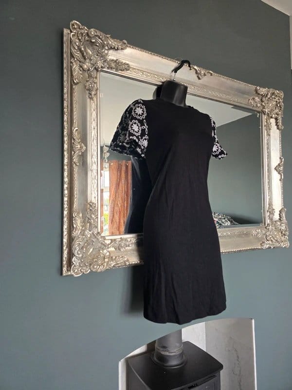 New Look Black T-Shirt Dress with White Lace Detail