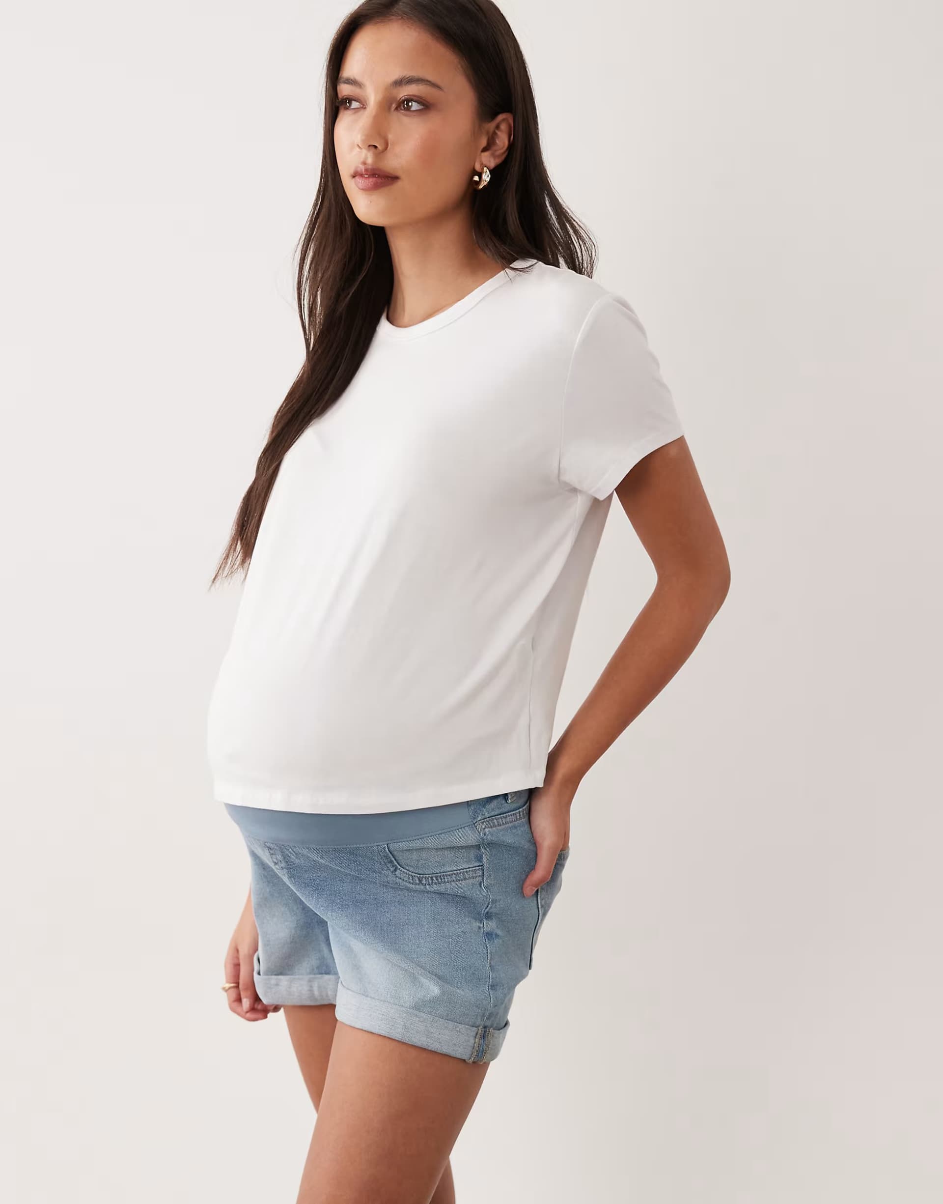 ASOS ASOS DESIGN Maternity denim comfort mom short in mid blue