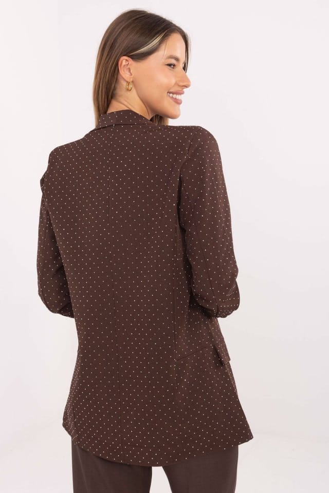 Love Lace Love Lace Women's Elegant Buttonless Jet Embellished Blazer in Brown - 3