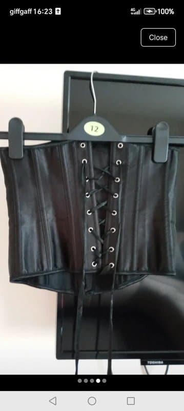 Vintage Dressing Ladies size small black satin lace and clasp bandeau crop corset top boned