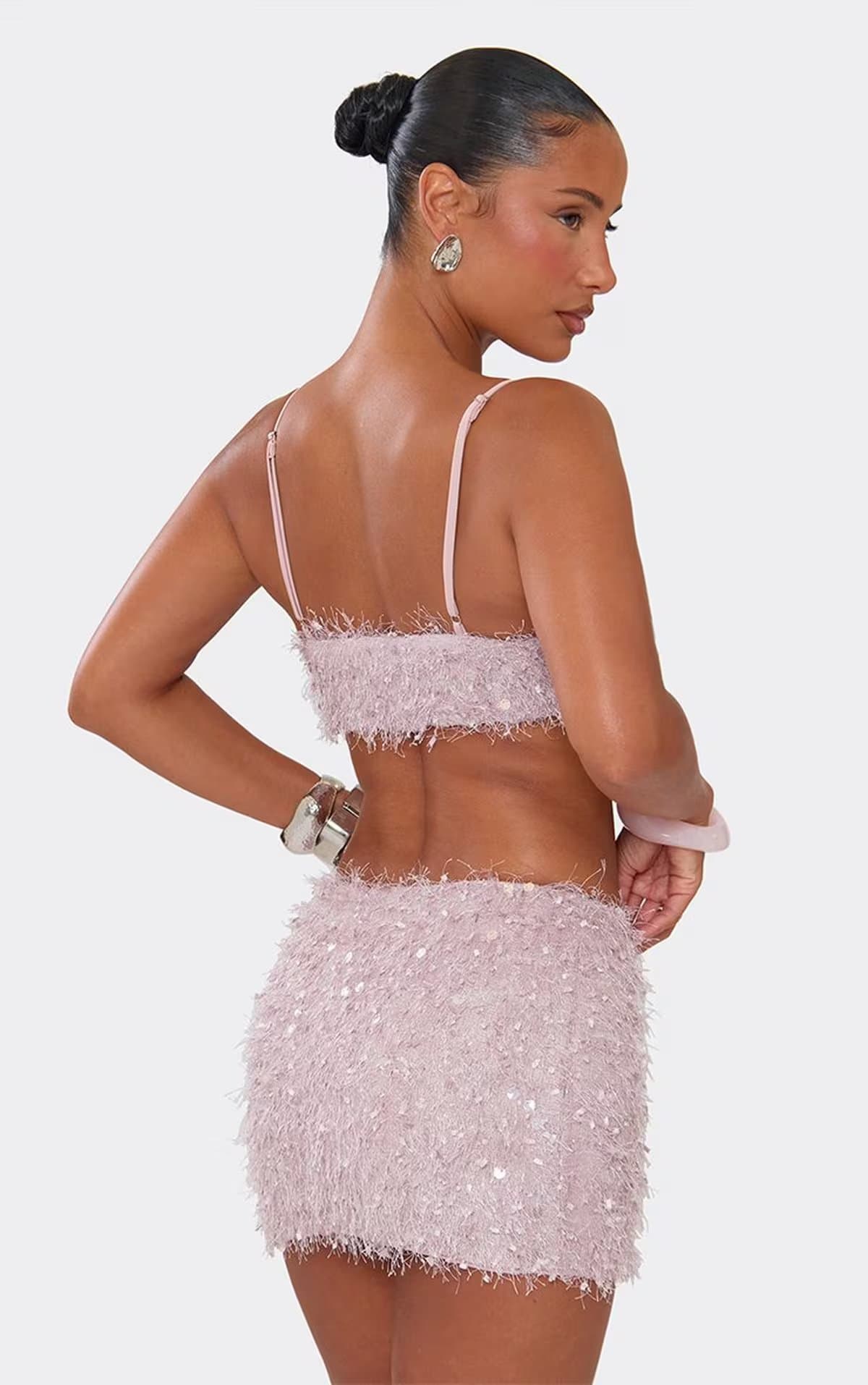 EGO Strappy Crop Top In Pink Texture, Women's Size UK 8