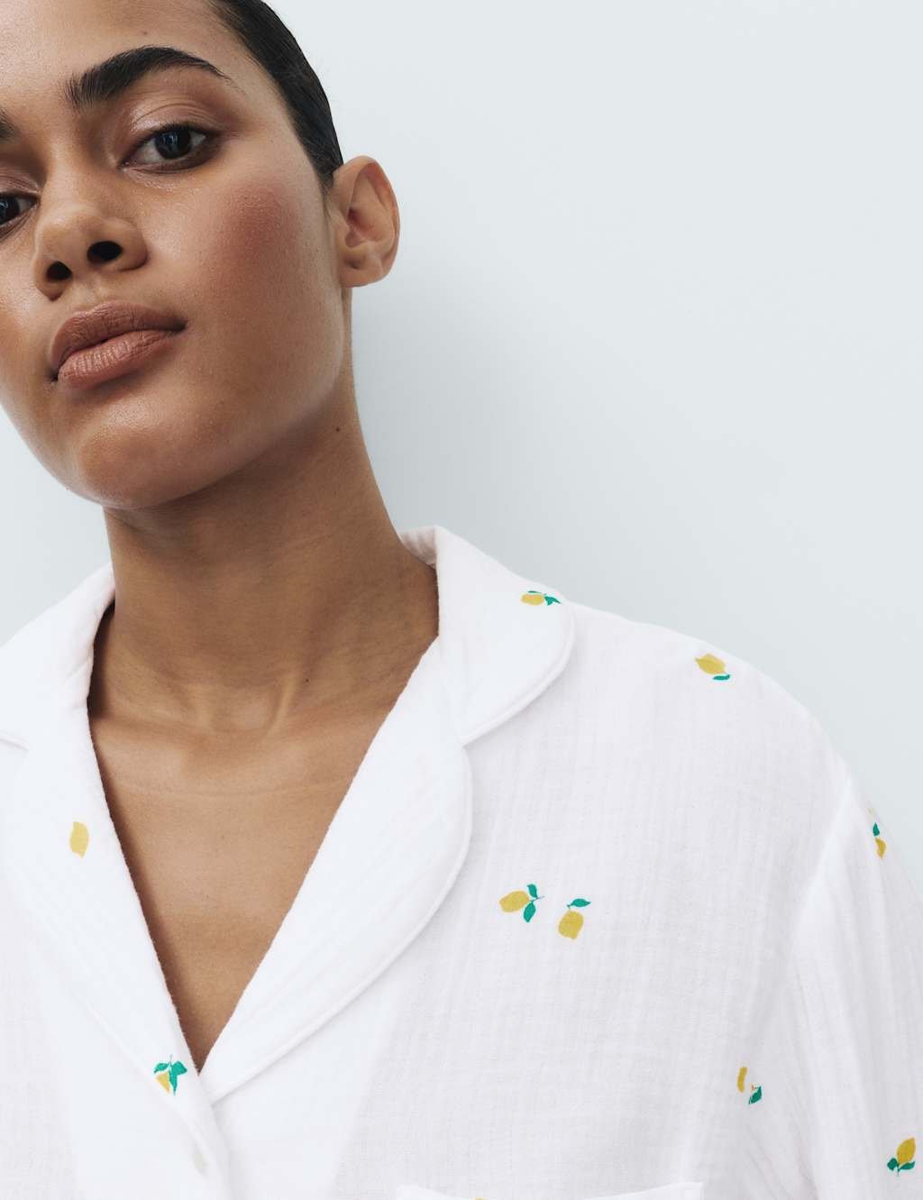 Marks & Spencer M&S Muslin Printed Revere Pyjama Set White Mix - 4