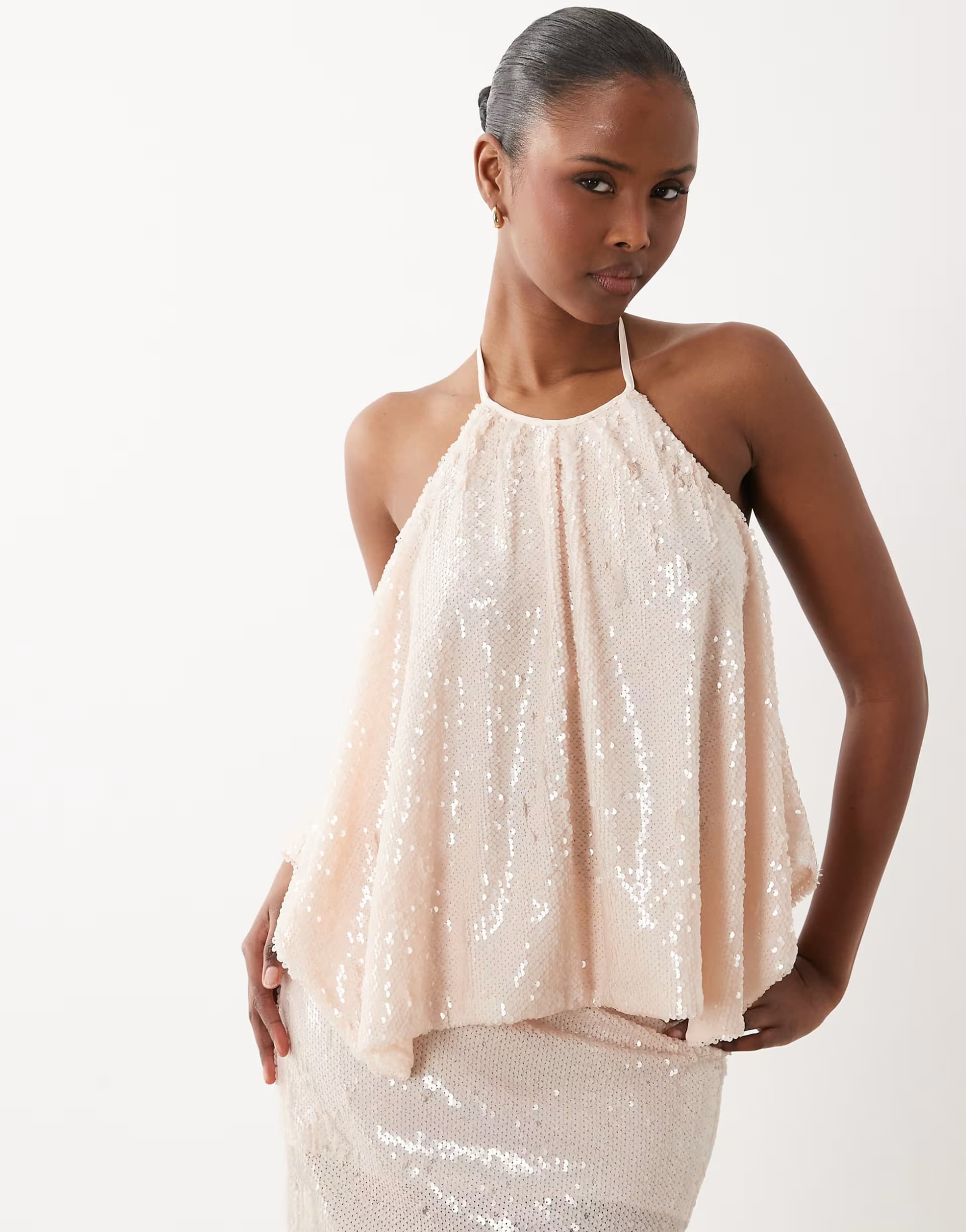 ASOS South Beach halter sequin top in champagne