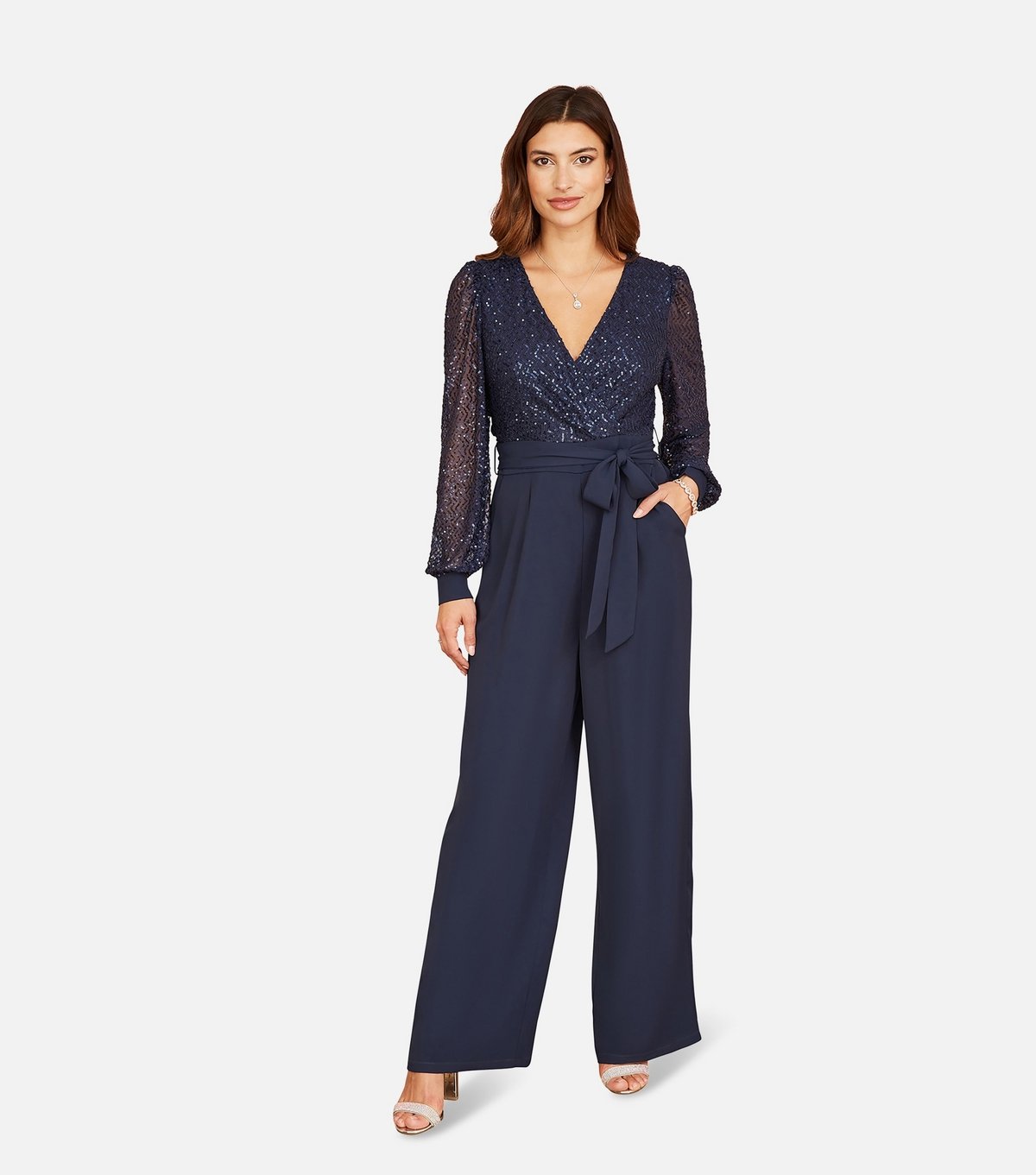 Yumi Women's Navy Long Sleeves Sequin Jumpsuit Yumi New Look - 2