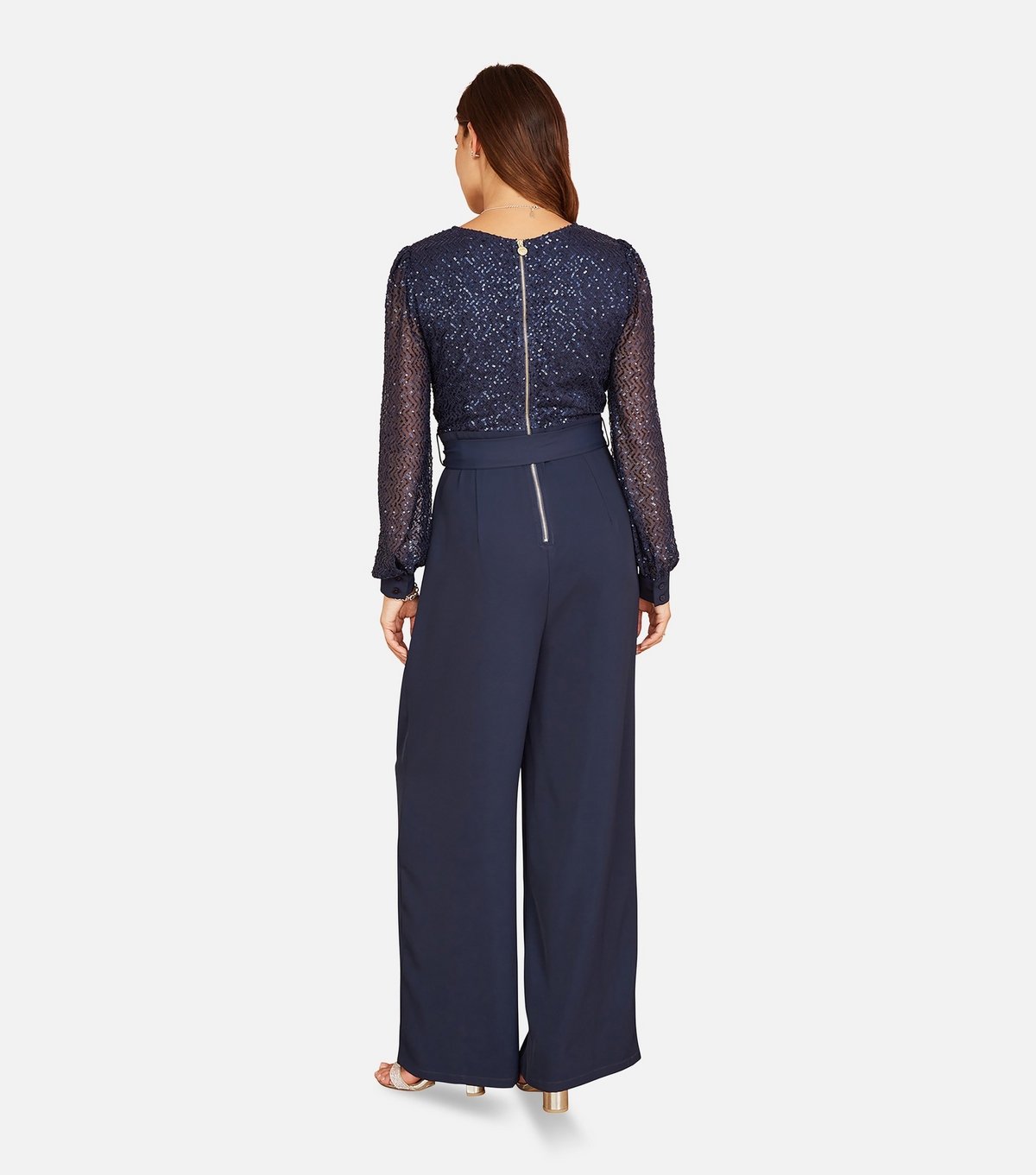 Yumi Women's Navy Long Sleeves Sequin Jumpsuit Yumi New Look - 3