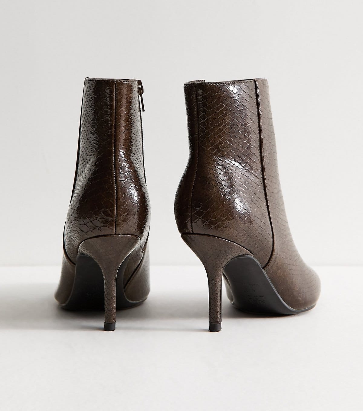 New Look Women's Wide Fit Dark Brown Faux Leather Snakeskin Effect Stiletto Ankle Boots Vegan New Look - 4