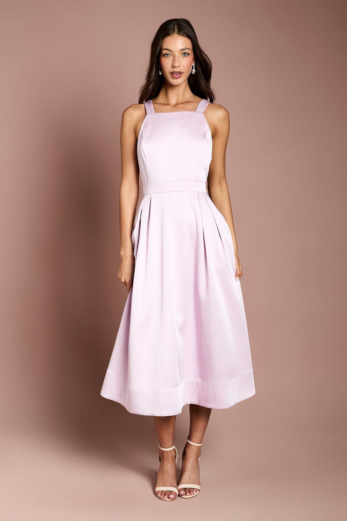 Coast Coast Women's Satin Bow Shoulder Pleated Midi Dress in Lilac