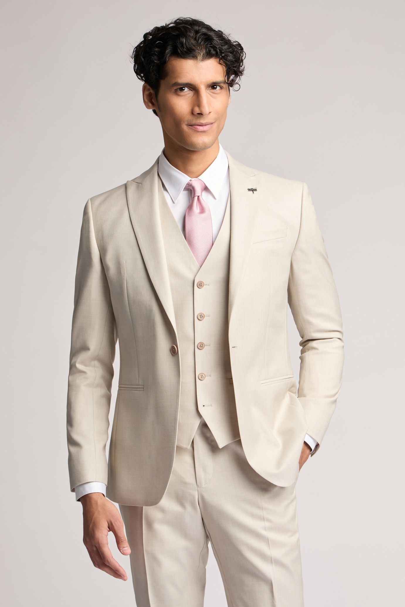 Ted Baker Ted Baker Men's Turner Slim Fit Stone Sharkskin Suit Jacket in Nude - 3