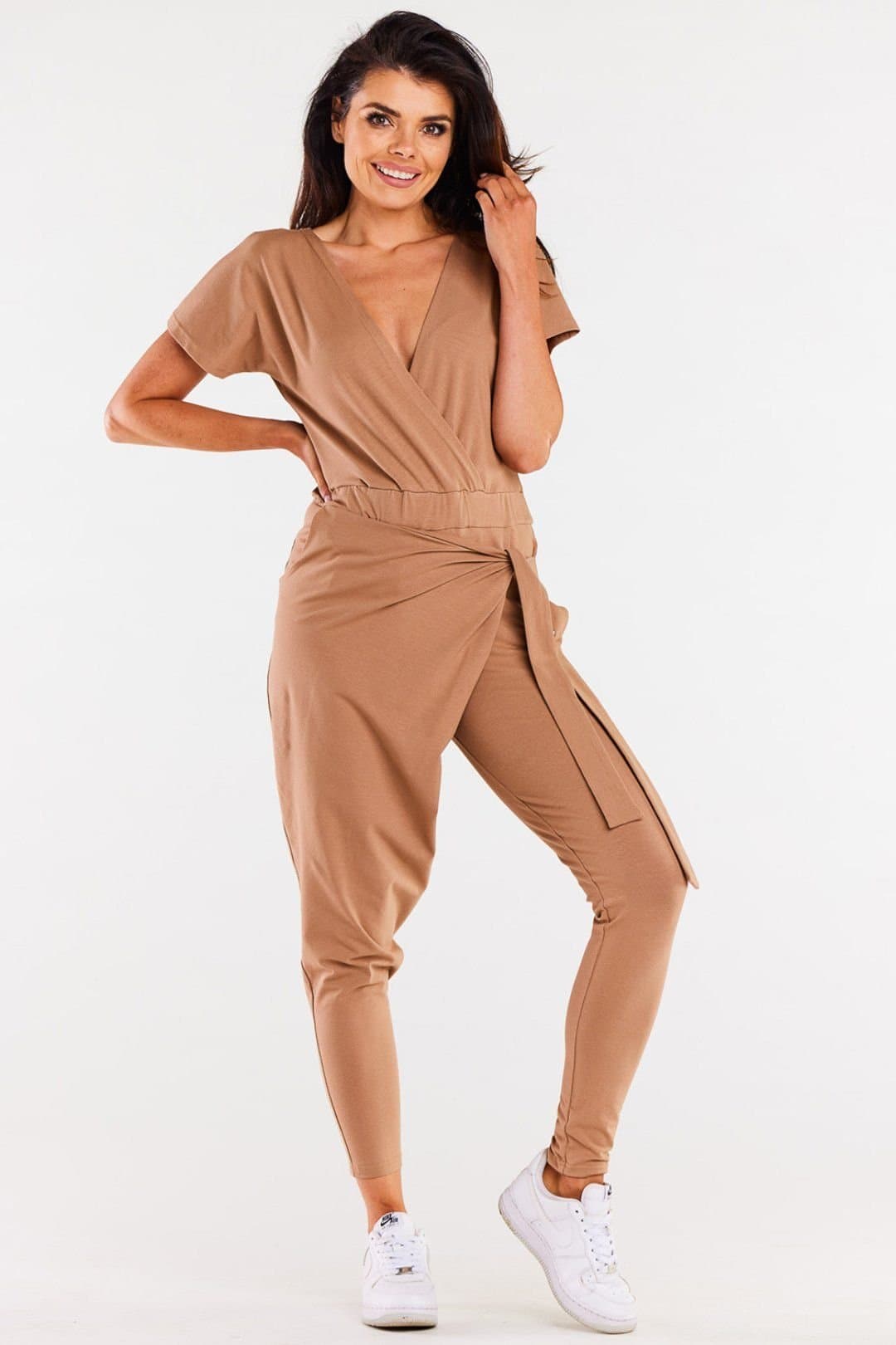 Love Lace Love Lace Women's Crinkled Envelope Jumpsuit with Pockets in Camel