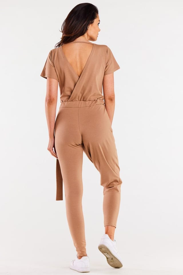 Love Lace Love Lace Women's Crinkled Envelope Jumpsuit with Pockets in Camel - 3