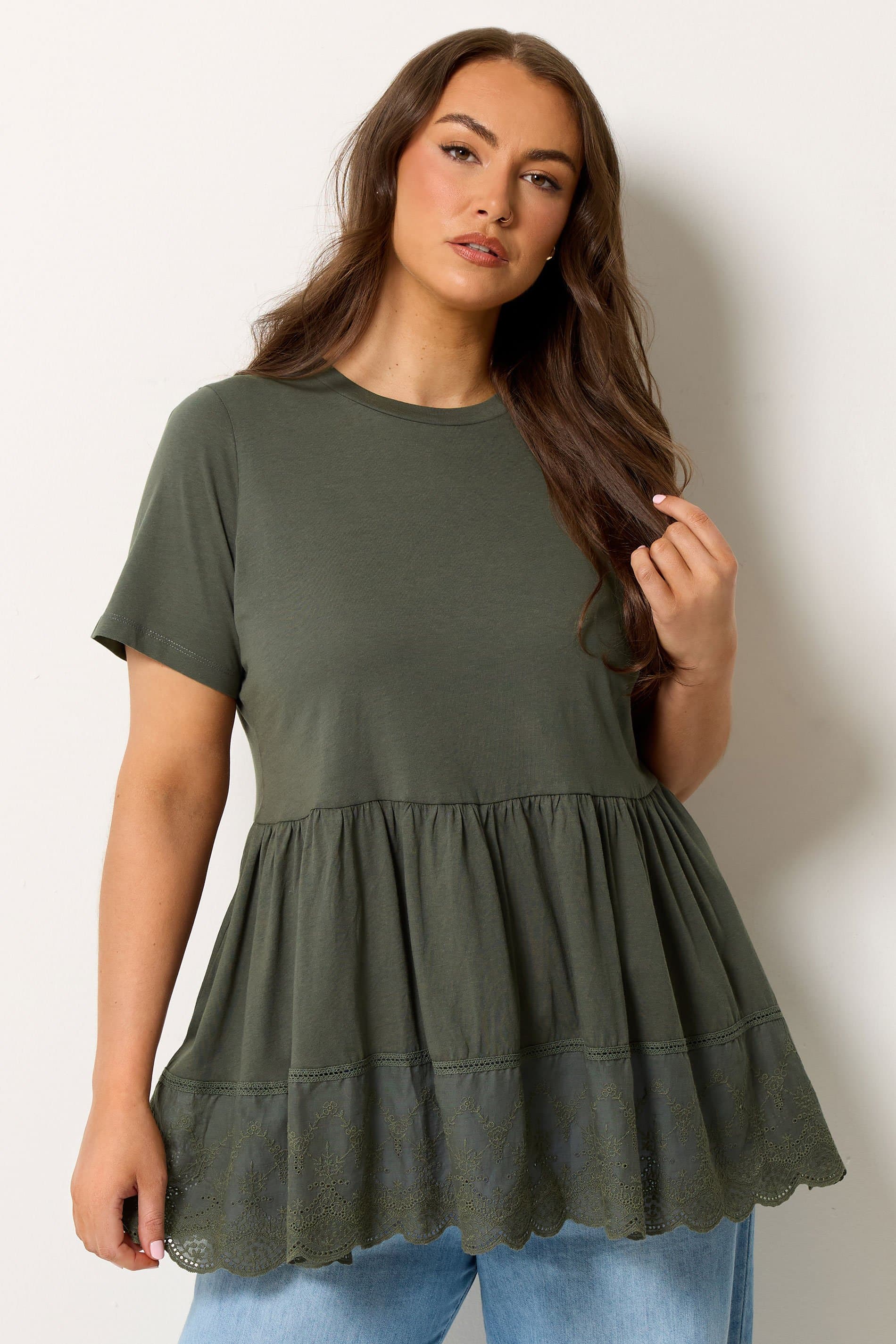 Yours Plus Size Green Tiered Peplum Top