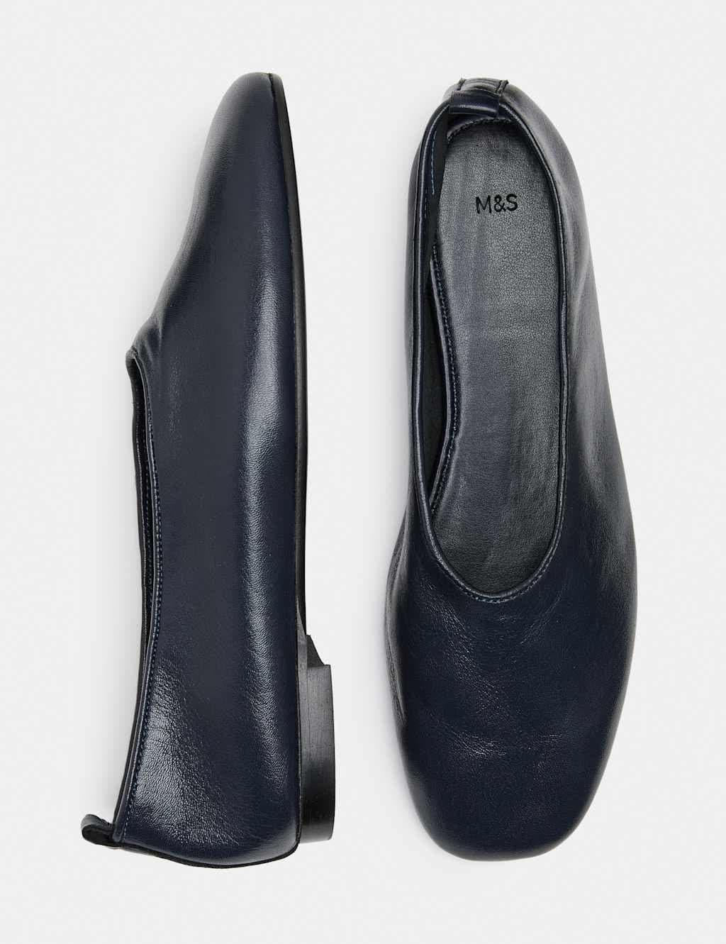 Marks & Spencer M&S Leather High Vamp Flat Ballet Pumps Navy