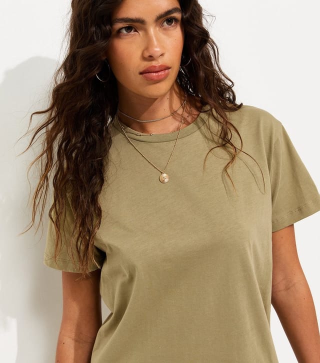 New Look Women's Dark Khaki Cotton Asymmetric Lace Hem Mini Dress New Look - 3