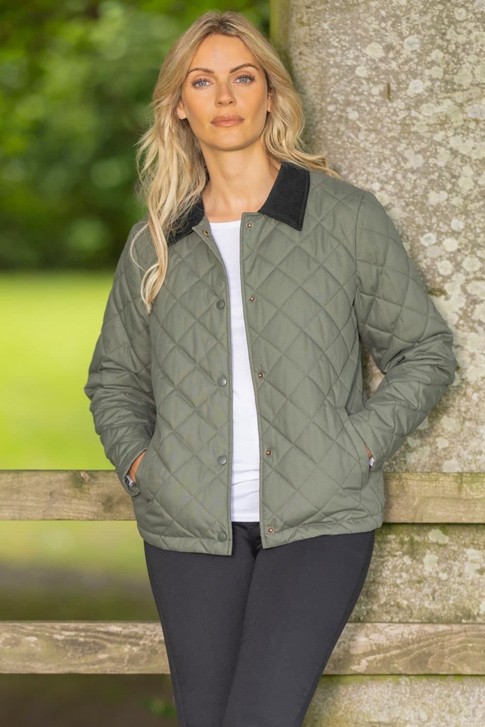Klass. Klass Khaki Diamond Quilted Collared Coat