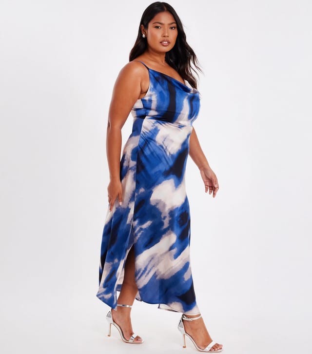 Quiz Women's Curve Blue Marble Cowl Neck Midaxi Dress Quiz New Look - 2