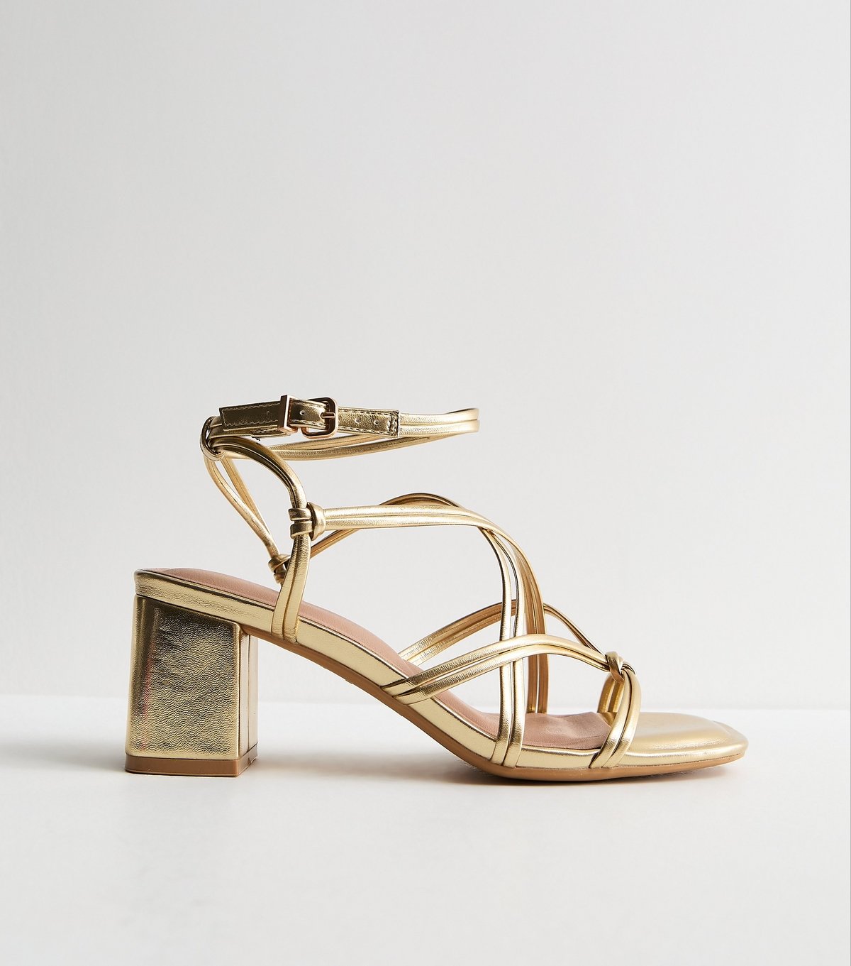 New Look Women's Wide Fit Gold Faux Leather Strappy Block Heel Sandals Vegan New Look - 2