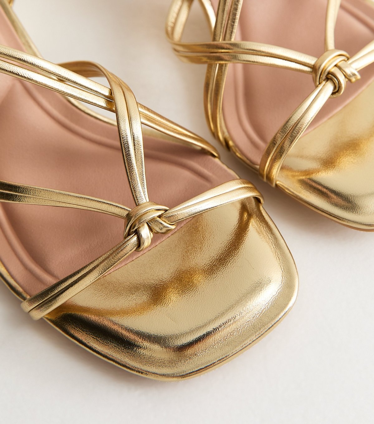 New Look Women's Wide Fit Gold Faux Leather Strappy Block Heel Sandals Vegan New Look - 4