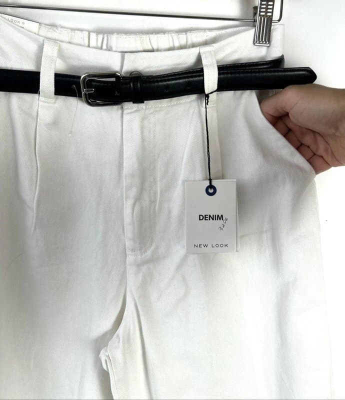 New Look New look - denim belted regular trousers - size 08 - white