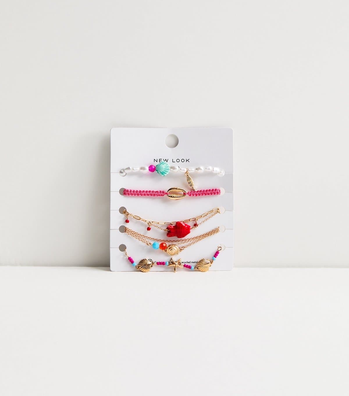 New Look Pack of 8 Gold Tone Beaded Shell Bracelets New Look