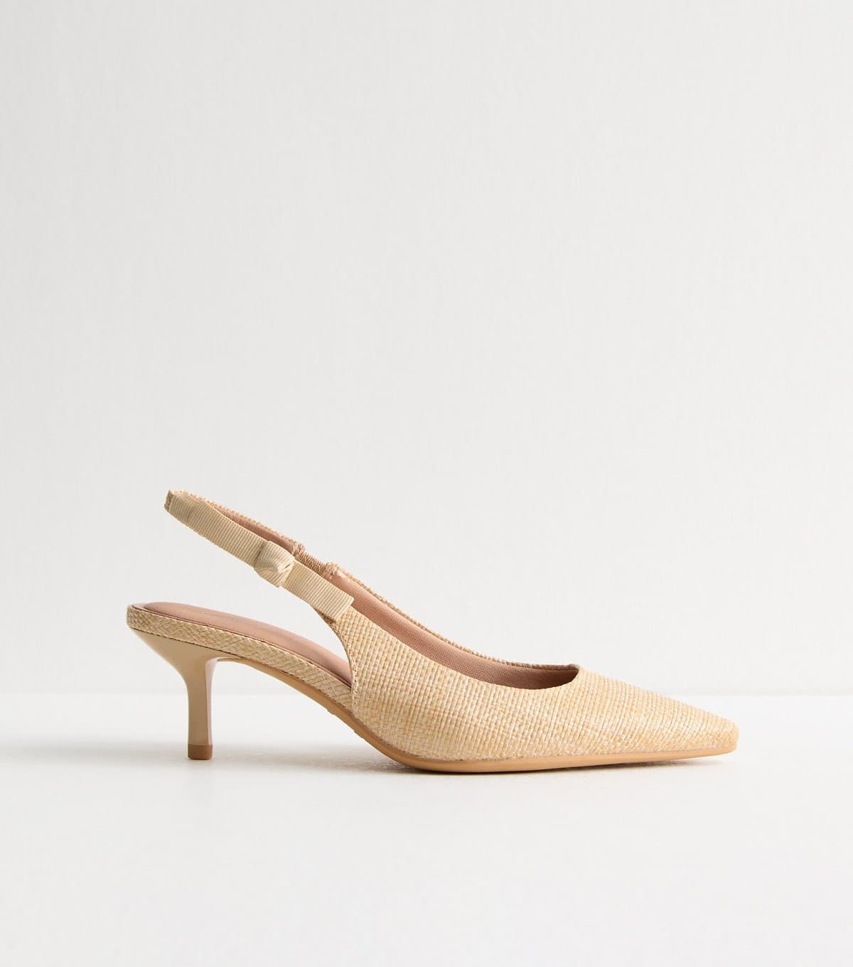 New Look Women's Camel Brown Woven Raffia Bow Slingback Court Shoes Vegan New Look