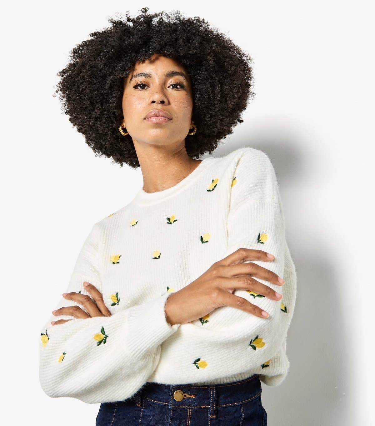 Apricot Women's Cream Lemon Embroidered Jumper Apricot New Look