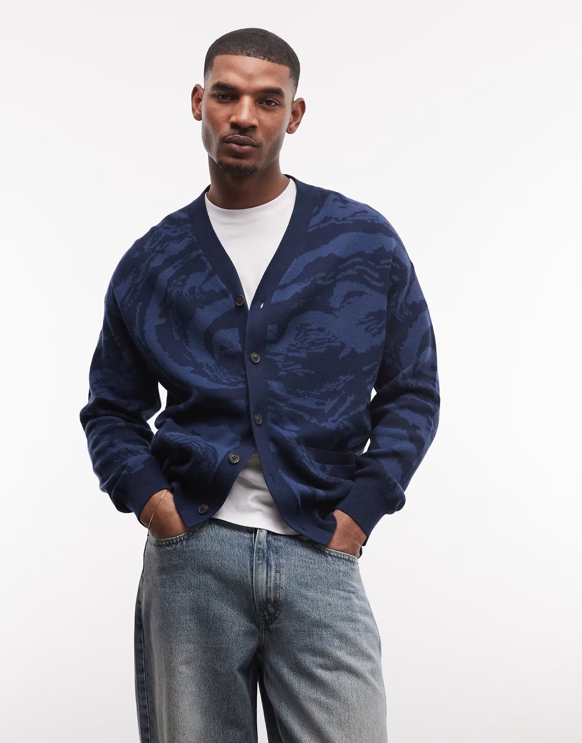 ASOS Element camo button-up cardigan in blue