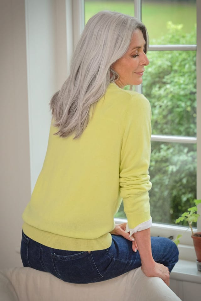 WoolOvers WoolOvers Women's Cashmere & Merino Crew Neck Knitted Jumper in Bright Yellow - 3