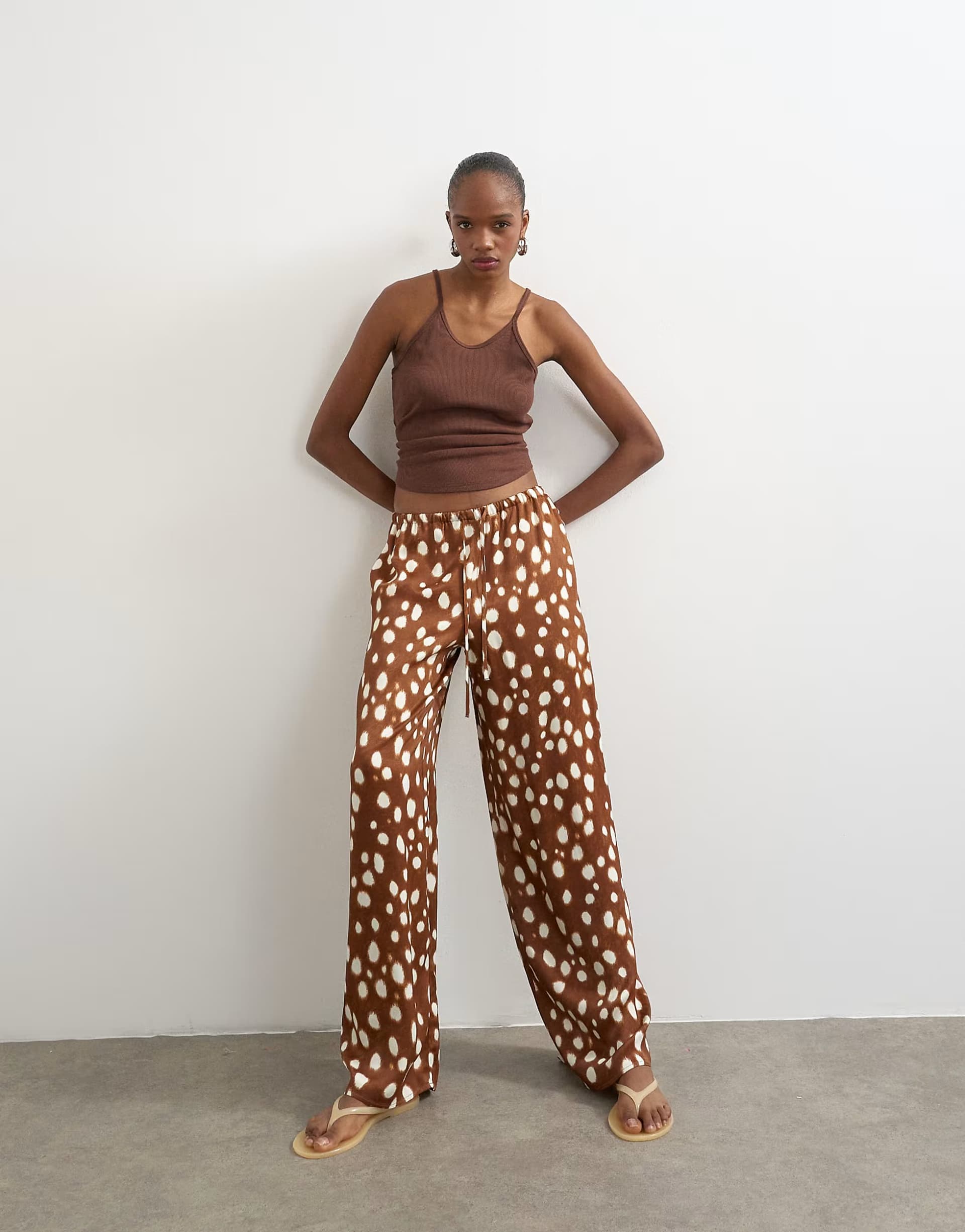 ASOS Topshop satin tie waist wide leg trouser in abstract animal