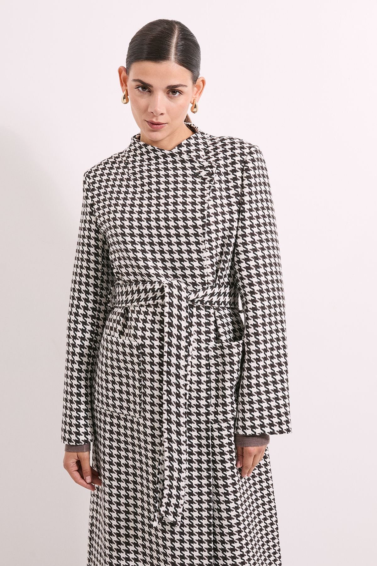 Wallis Wallis Women's Principles by Check Belted Wrap Coat in Chocolate - 3