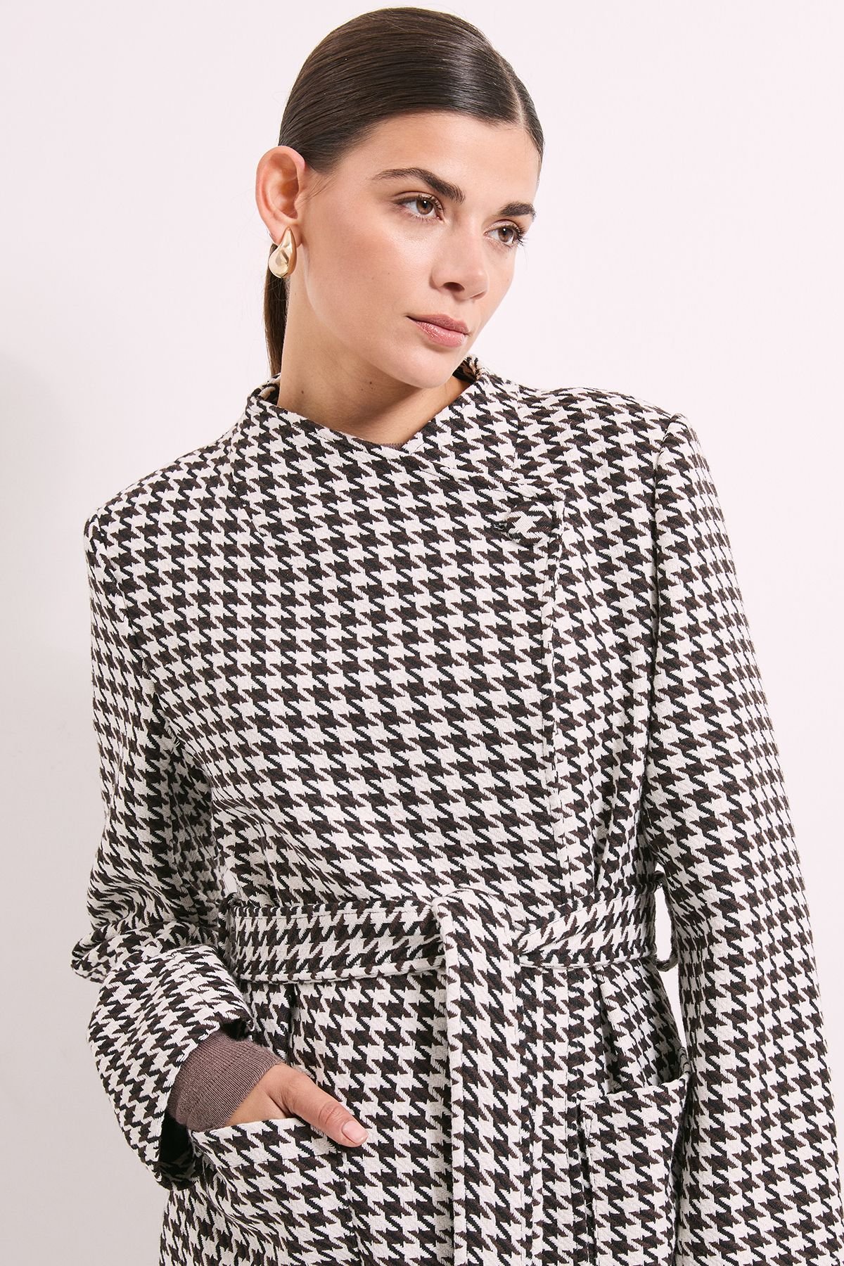 Wallis Wallis Women's Principles by Check Belted Wrap Coat in Chocolate - 4