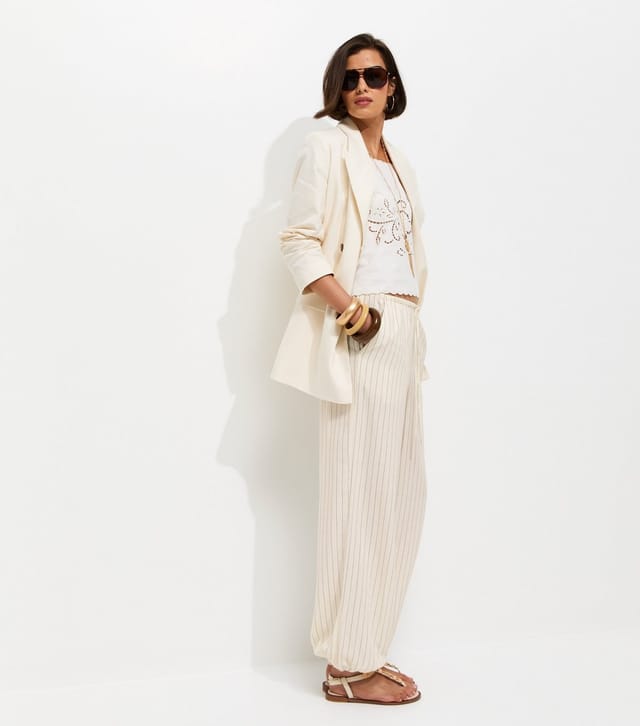 New Look Women's White Pinstripe Cuffed Trousers New Look - 3