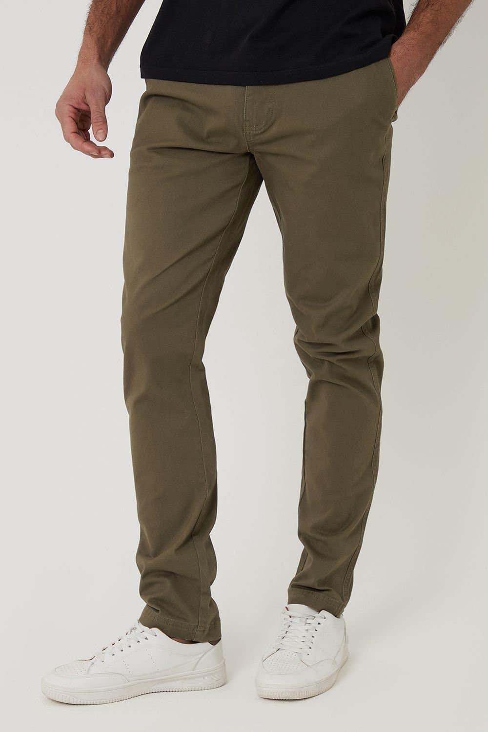 Threadbare Threadbare Men's Cotton Slim Fit Chino Trousers With Stretch in Khaki