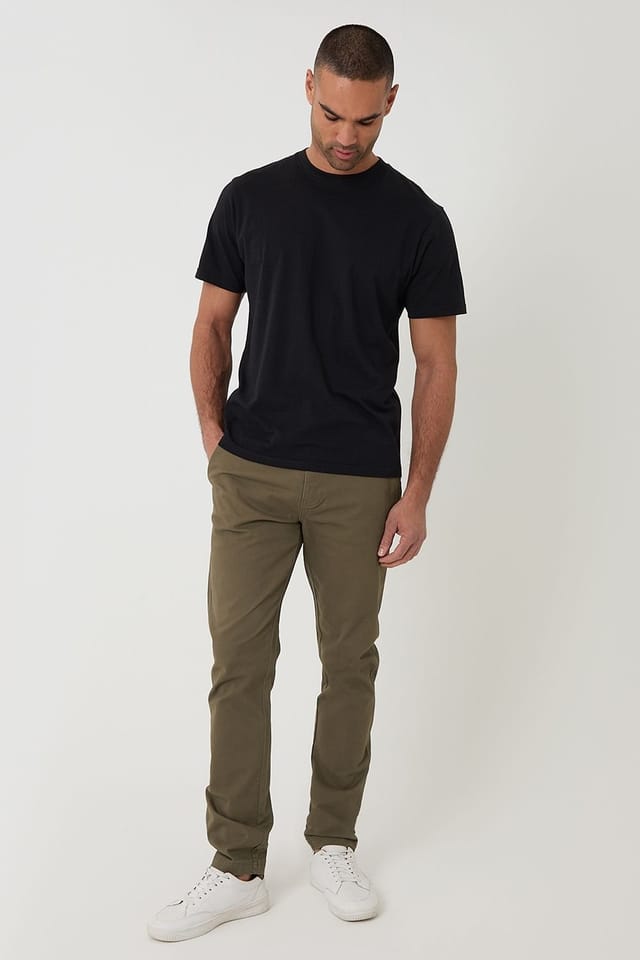 Threadbare Threadbare Men's Cotton Slim Fit Chino Trousers With Stretch in Khaki - 3
