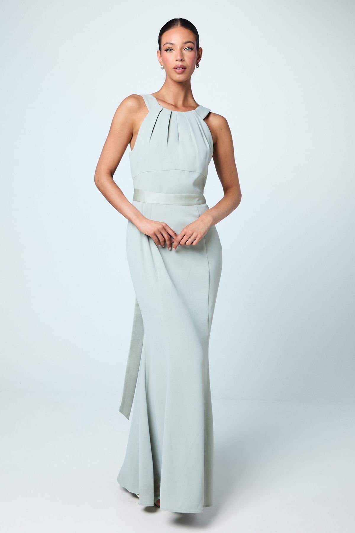 Coast Coast Women's Halter Neck Satin Bridesmaid Dress with Tie Back Detail in Sage