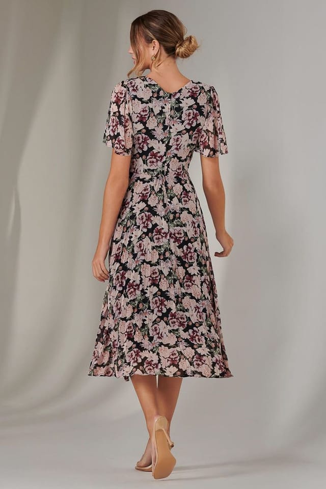 Jolie Moi Jolie Moi Women's Chiffon Pleated Wrap Midaxi Dress in Black - 2