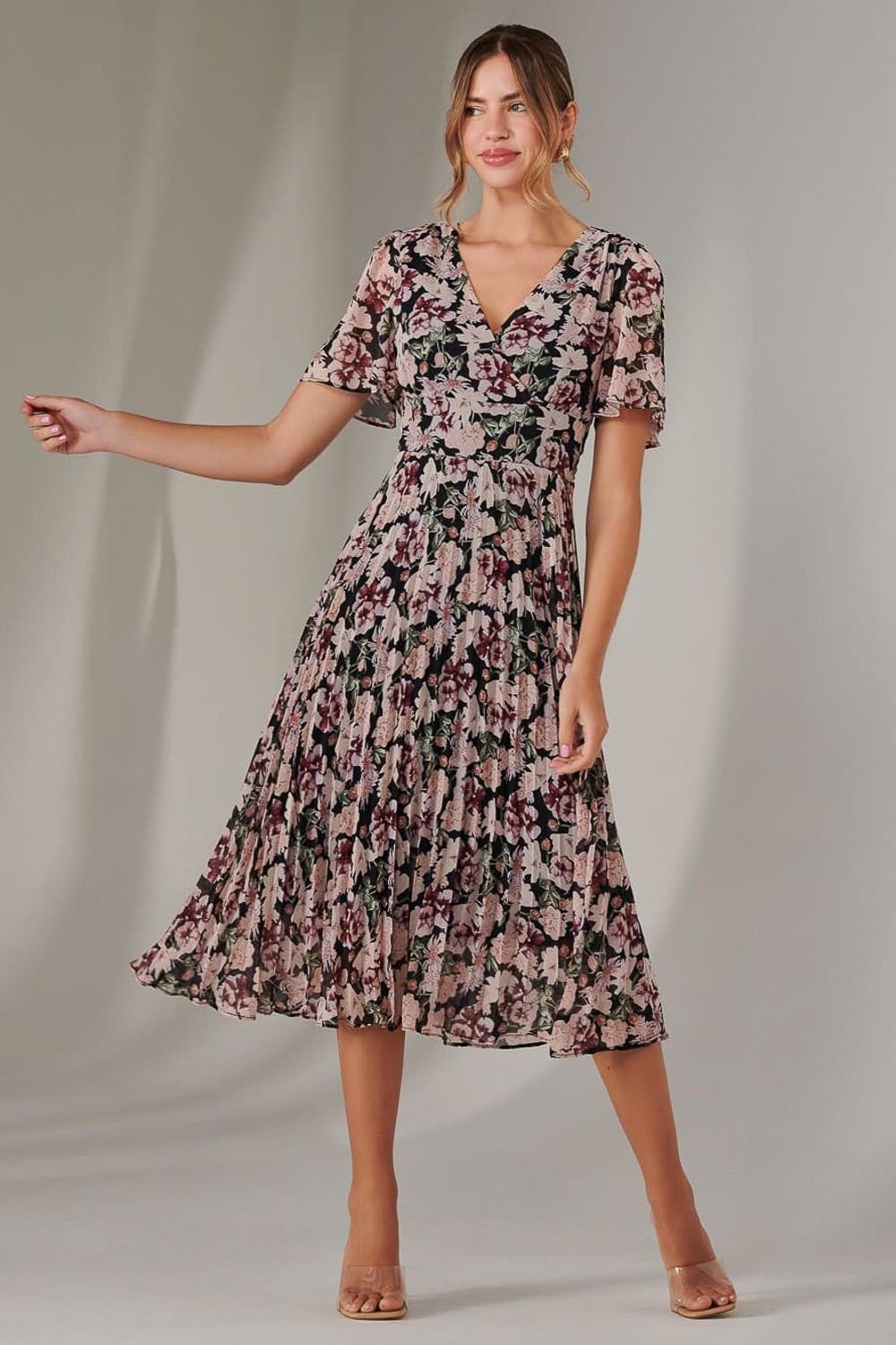 Jolie Moi Jolie Moi Women's Chiffon Pleated Wrap Midaxi Dress in Black - 4