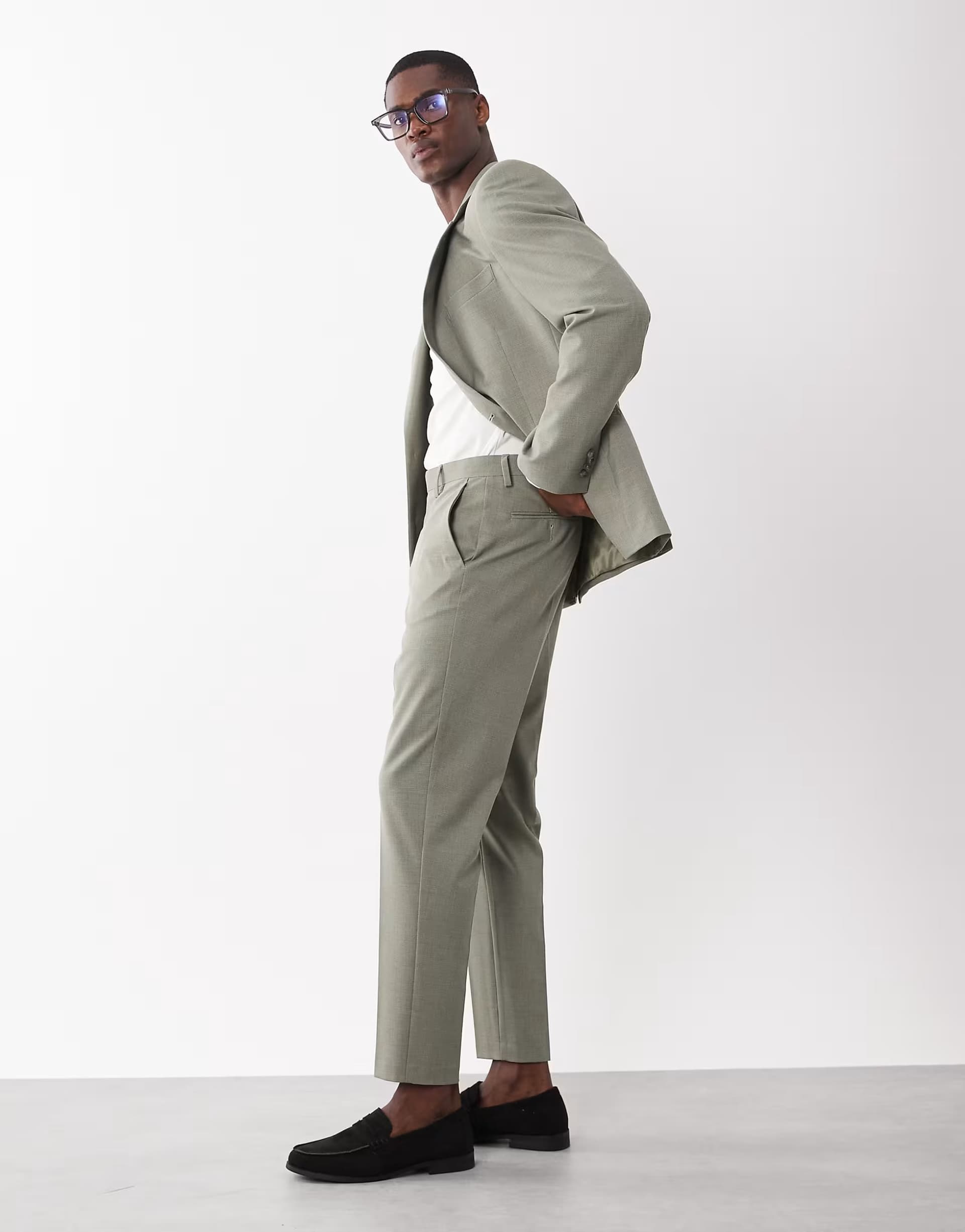 ASOS ASOS DESIGN tapered suit trousers in light green micro check